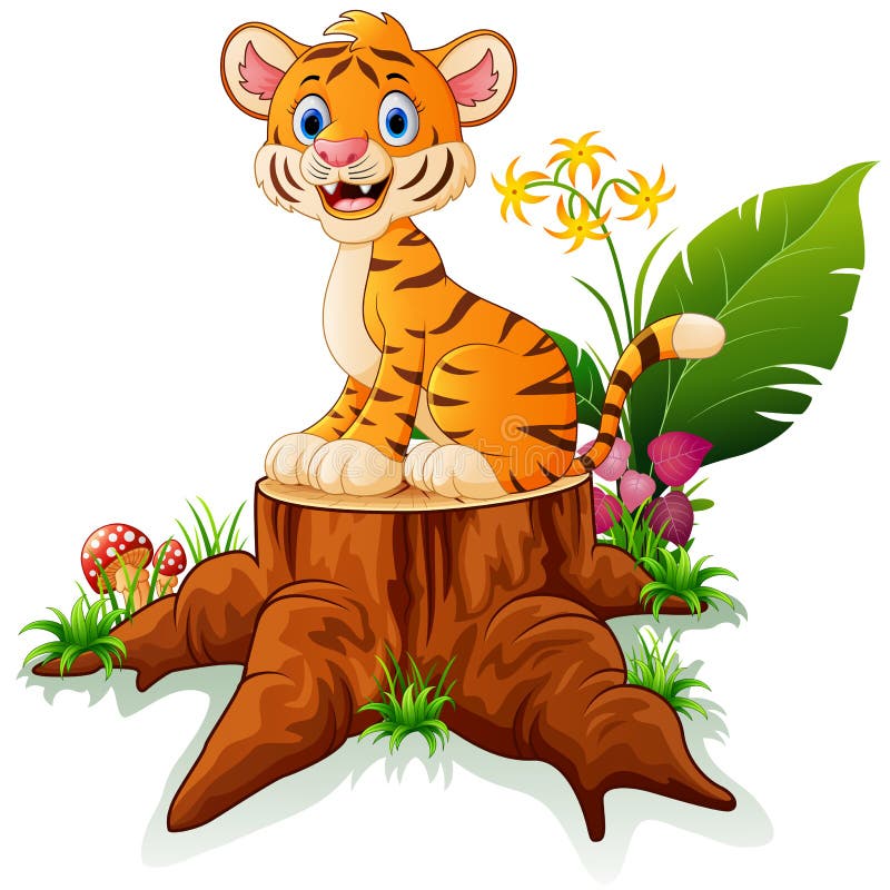 Cartoon Tiger Sitting Tree Stump Stock Illustrations – 29 Cartoon Tiger