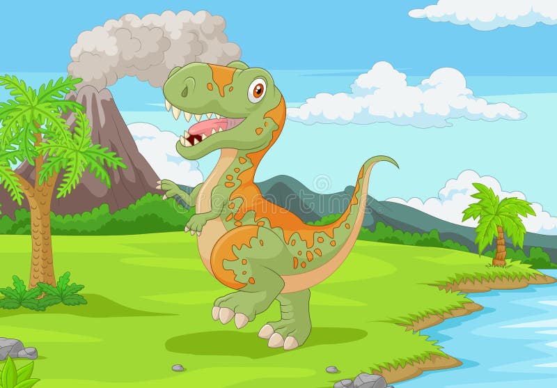 Desenho animado tiranossauro rex réptil pré-histórico grande dinossauro  verde elemento vetorial plano colorido para jogo para celular ou  enciclopédia infantil