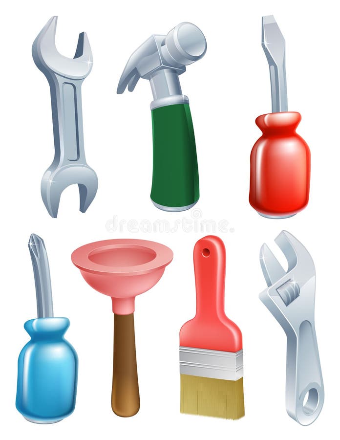 Cartoon tools icons set stock illustration