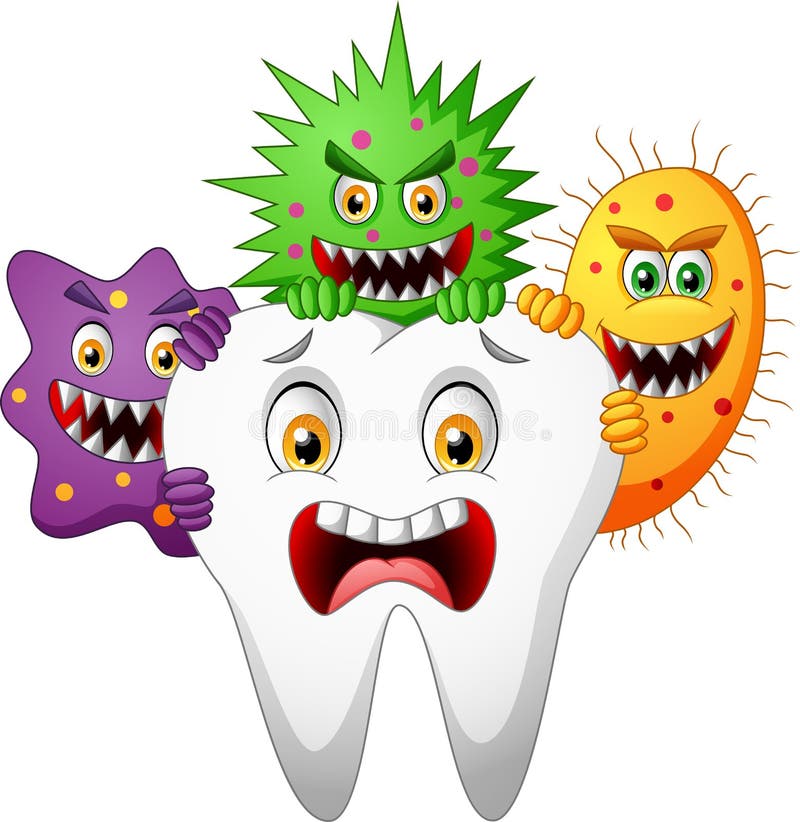 Cartoon Tooth Attacked by Germ Stock Illustration - Illustration of happy,  brush: 158037499