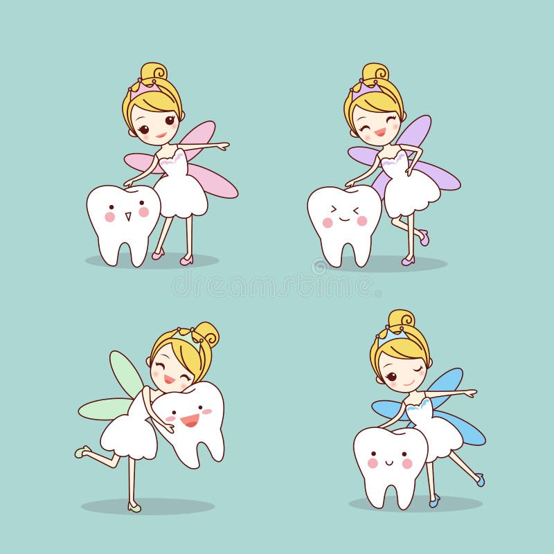 Cartoon tooth with tooth fairy