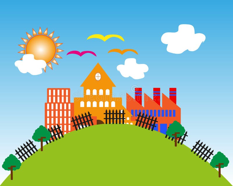 Cartoon Town Landscape vector illustration