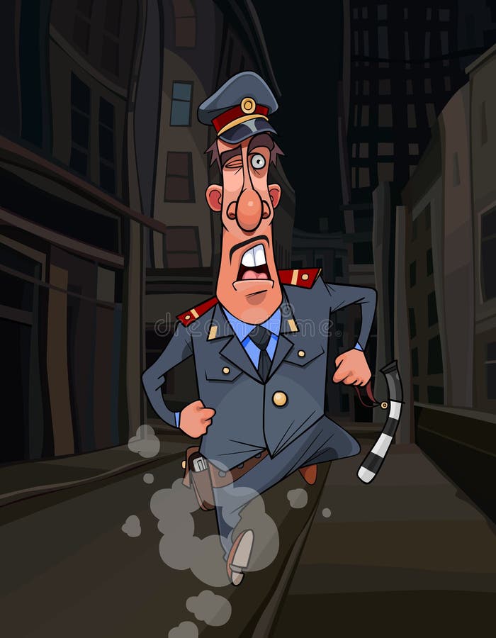 Cartoon Traffic Police Inspector Funny Runs Along the Street of a Night  City Stock Vector - Illustration of road, chief: 178341428