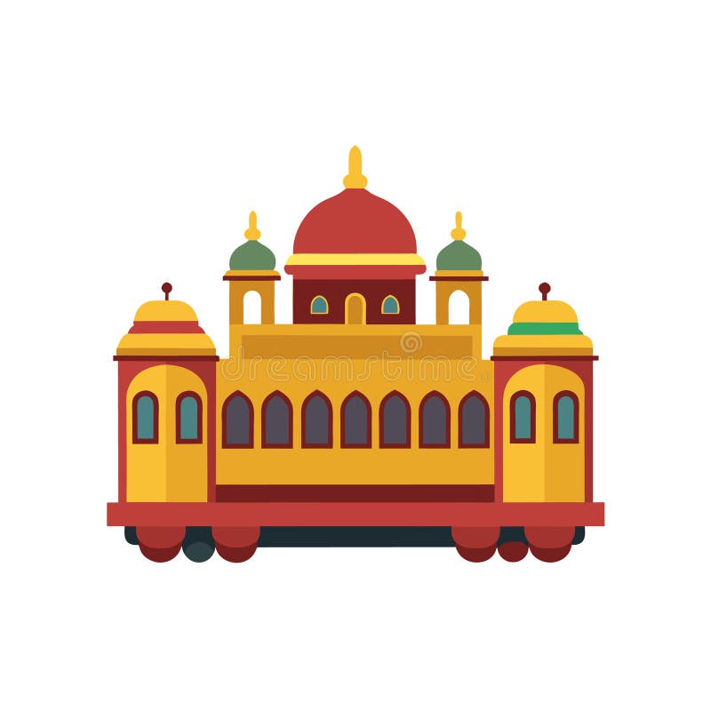 Cartoon train in shape of historic Indian building stock illustration
