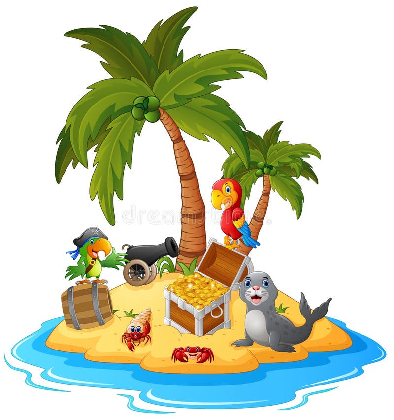 Cartoon treasure island stock vector. Illustration of water - 70173891