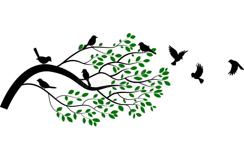 Cartoon tree and bird silhouette