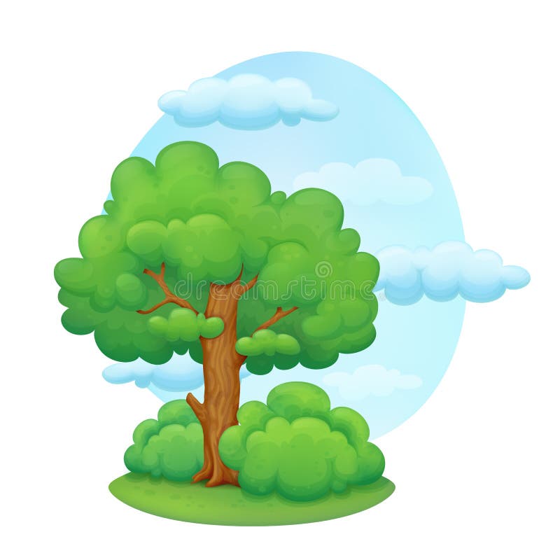 Cartoon tree with bushes stock illustration Cartoon tree with bushes stock illustration