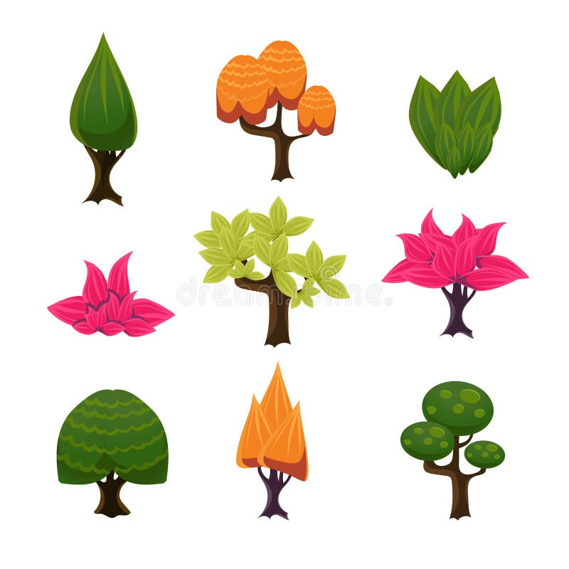 Set of Cartoon Bushes Handdrawn for Your Design or Project. Isolated