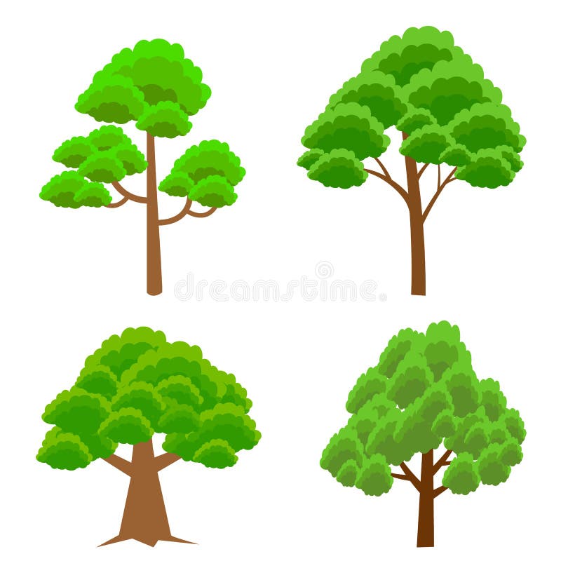 Cartoon trees set Vector illustration tree for game design or landscape nature in park. stock illustration Cartoon trees set Vector illustration tree for game design or landscape nature in park. stock illustration