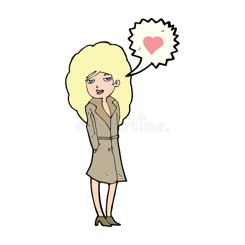 cartoon trenchcoat wearing woman in love