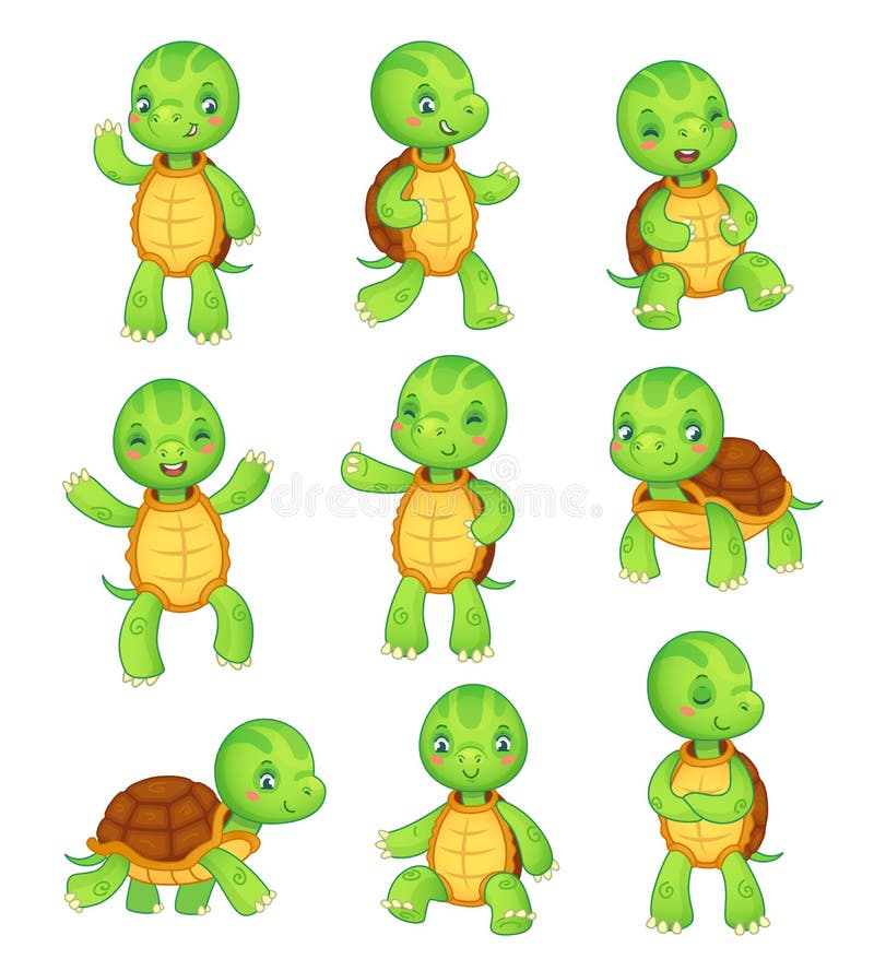 Cartoon turtle. Cute kids turtles, wild animals character set. Tortoise characters vector animal illustration collection royalty free illustration Cartoon turtle. Cute kids turtles, wild animals character set. Tortoise characters vector animal illustration collection royalty free illustration