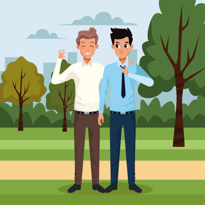 Cartoon Two Men in the Park Stock Vector - Illustration of people, cute ...