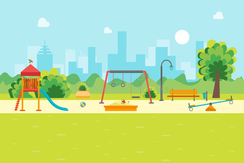 Cartoon Urban Park Kids Playground. Vector