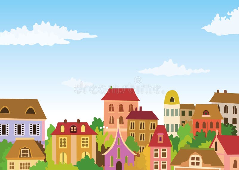 Cartoon urban scene stock illustration. Illustration of built - 18990199