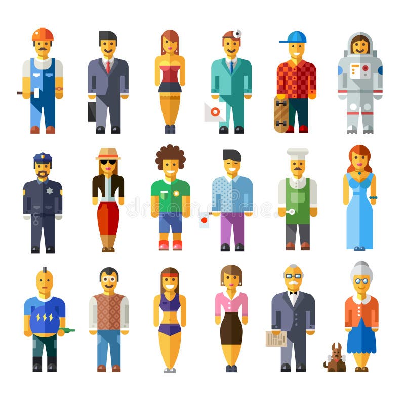 Cartoon vector flat people different characters stock illustration Cartoon vector flat people different characters stock illustration