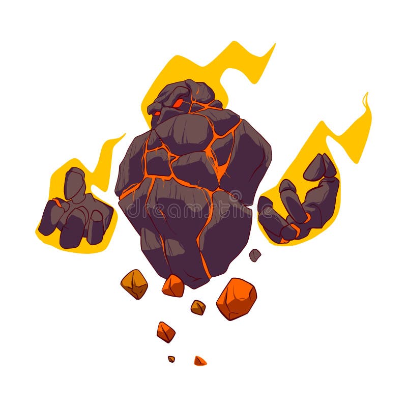 Colorful cartoon vector illustration of a fiery lava golem in flames. Colorful cartoon vector illustration of a fiery lava golem in flames