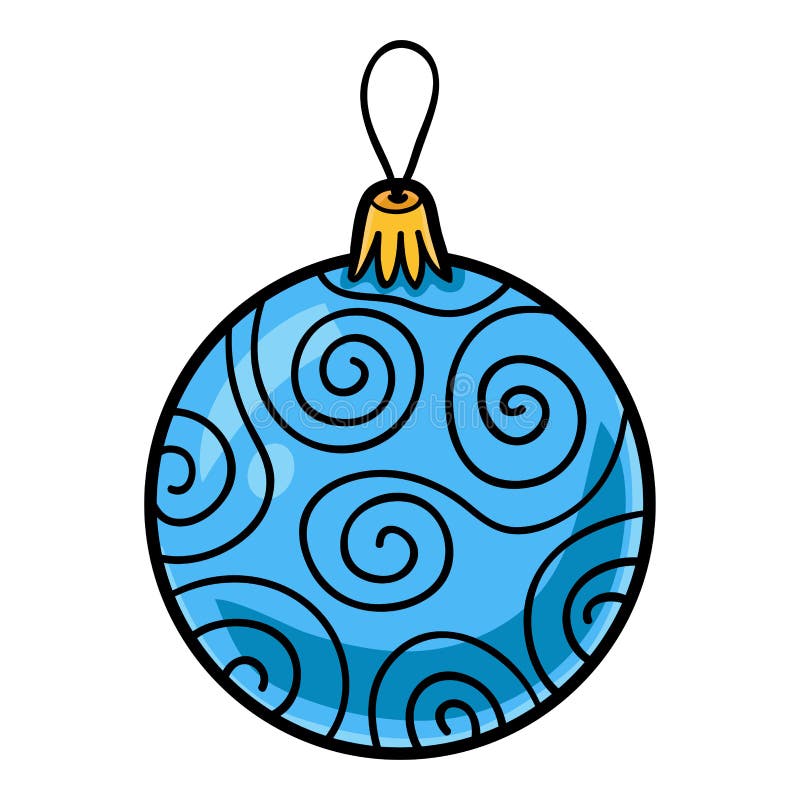 Cartoon vector illustration for children, blue Christmas ball with ornament