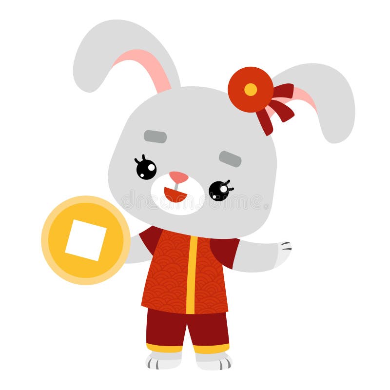 Cartoon vector illustration, Chinese new year character rabbit and cash vector illustration