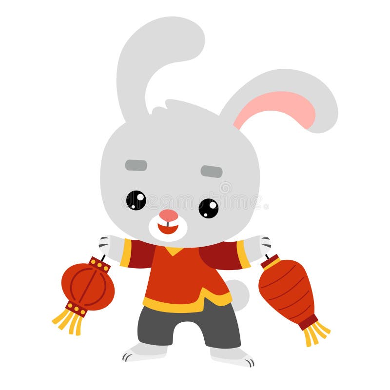 Cartoon vector illustration, Chinese new year character rabbit and lanterns royalty free illustration