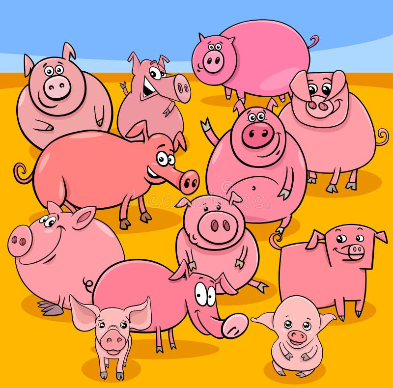 Cartoon pigs farm animal characters group stock illustration Cartoon pigs farm animal characters group stock illustration