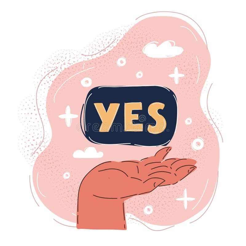 Vector illustration of hand hold sign with the word YES royalty free illustration