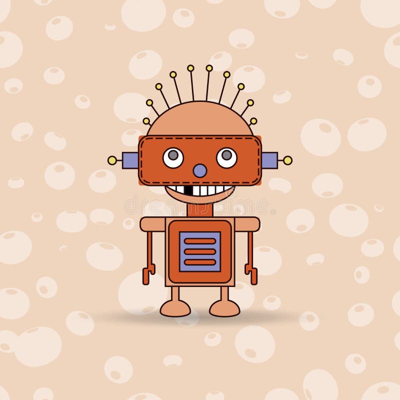 Cartoon vector illustration of a happy little robot with green eyes. vector illustration Cartoon vector illustration of a happy little robot with green eyes. vector illustration