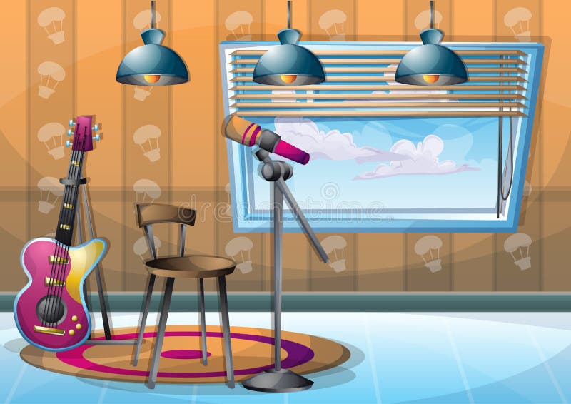 Cartoon Vector Illustration Interior Music Room with Separated Layers Stock Vector