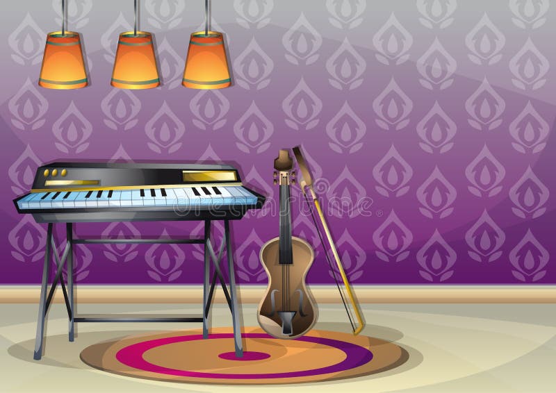 Cartoon Vector Illustration Interior Music Room with Separated Layers Stock Vector