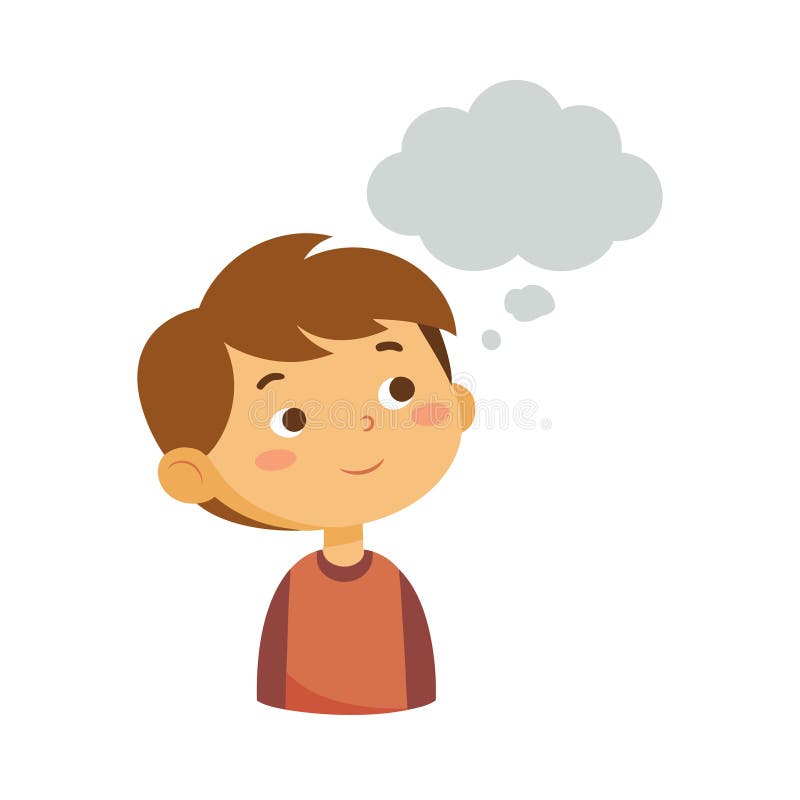 Cartoon Boy with Thought Bubble: Illustration of Thinking Child Concept royalty free illustration