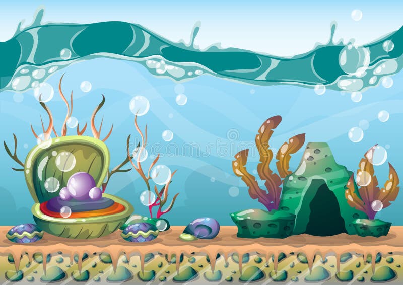 Cartoon Vector Underwater Background with Separated Layers for Game Art