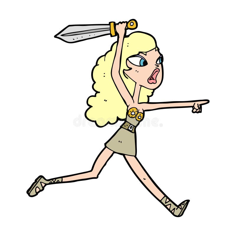 cartoon viking girl with sword