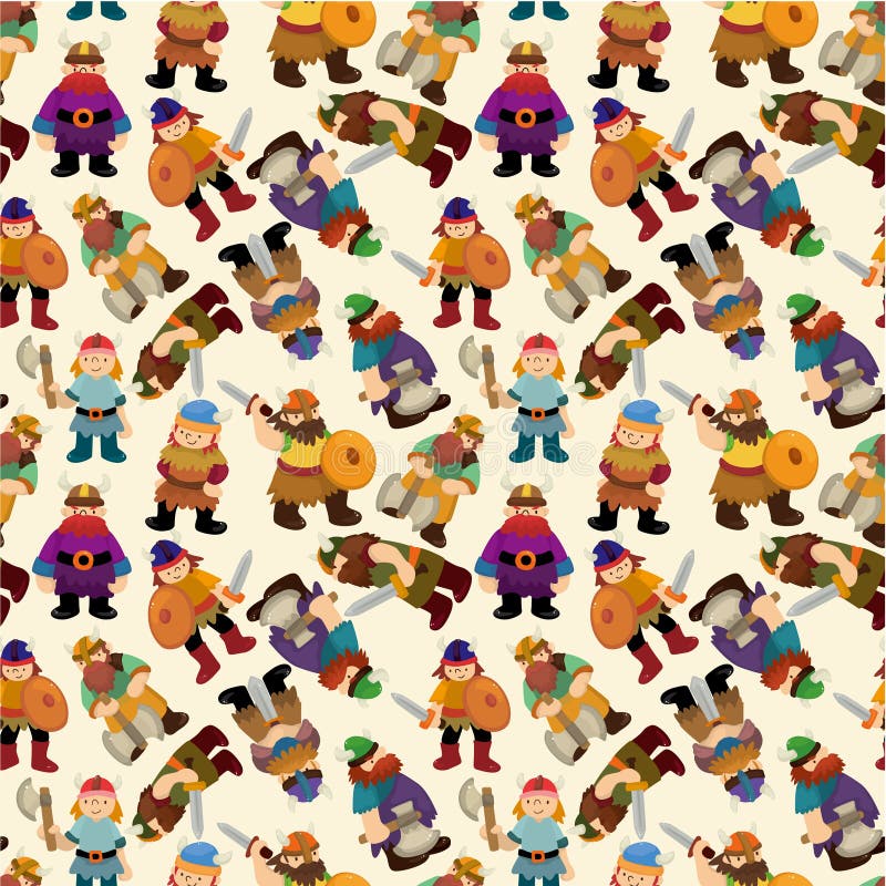 Cartoon vikings pirate seamless pattern