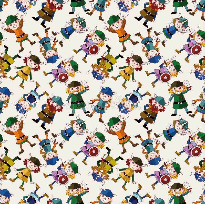 Cartoon vikings pirate seamless pattern