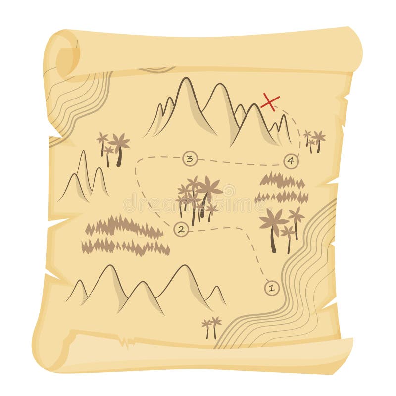 Cartoon Vintage Treasure Map on Papyrus Vector Graphic Illustration ...