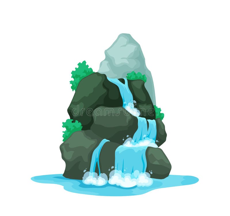 Cartoon Waterfall, Water Cascade, Nature Landscape Stock Illustration ...