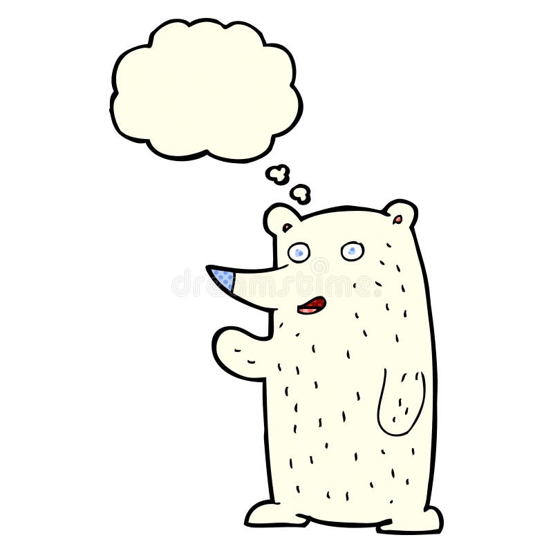 cartoon waving polar bear with thought bubble