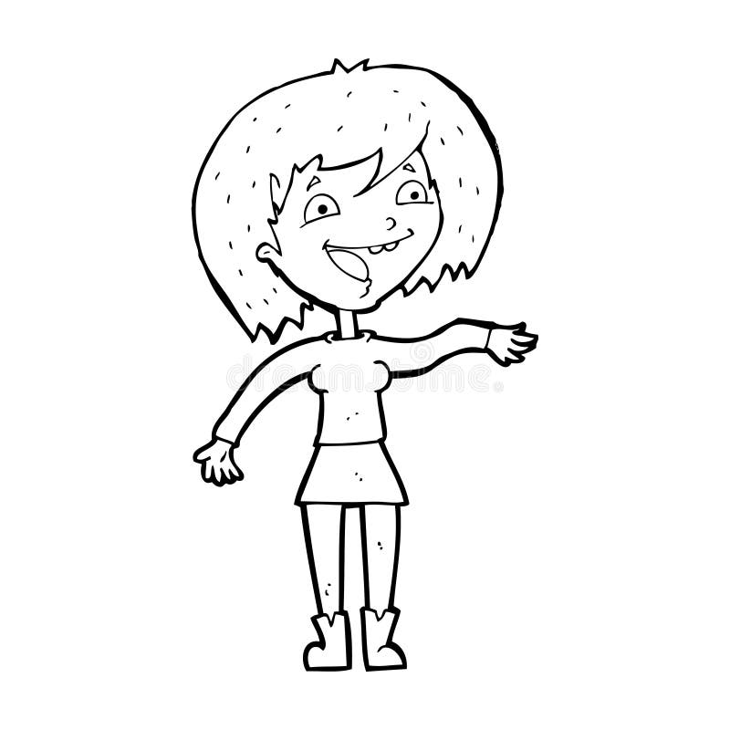 Cartoon waving woman stock illustration. Illustration of happy - 37027226