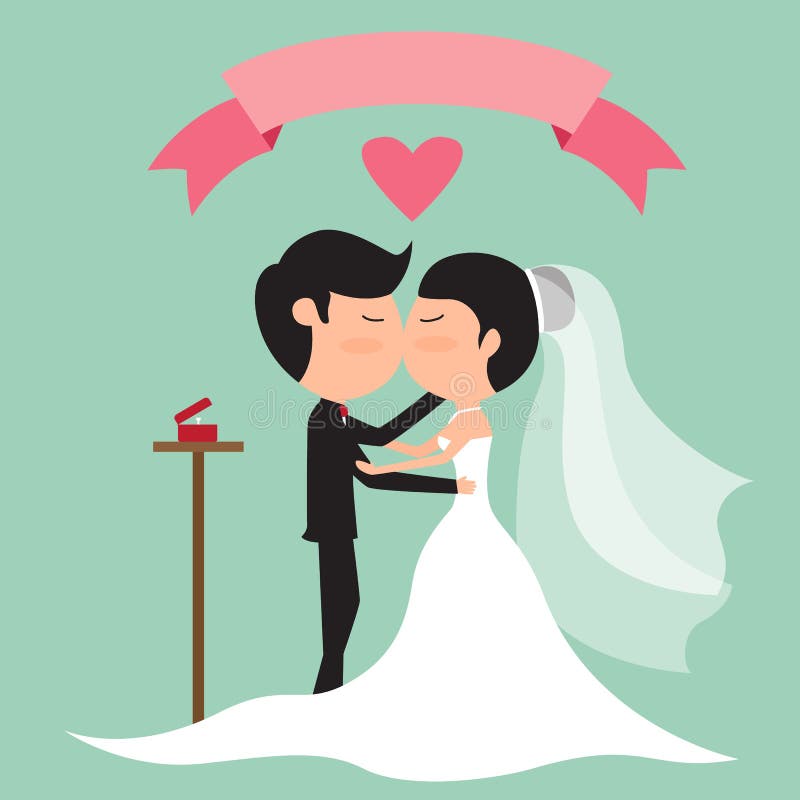 Cartoon Wedding Couple Kissing for Postcard. Stock Vector - Illustration of  girl, cartoon: 70273200