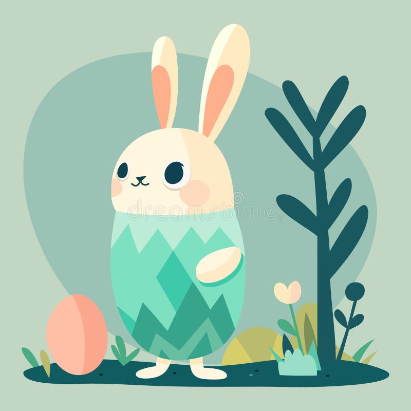 Cartoon Whimisical Easter Rabbit Garden Stock Vector Illustration of