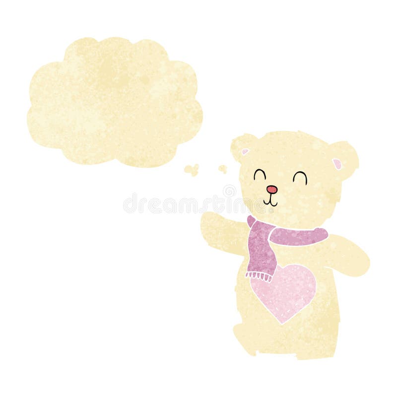 cartoon white teddy bear with love heart with thought bubble