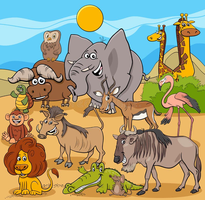 Cartoon Wild Animal Characters Group Stock Vector - Illustration of