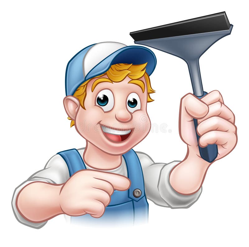 Cartoon Window Cleaner Squeegee Character stock illustration