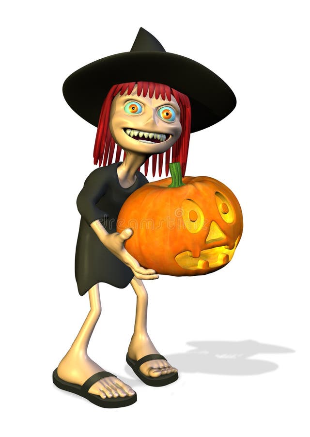 Cartoon Witch with Pumpkin stock illustration. Illustration of cartoon ...