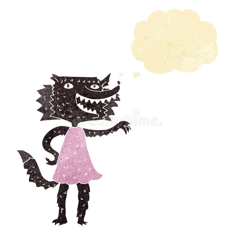 cartoon wolf girl with thought bubble