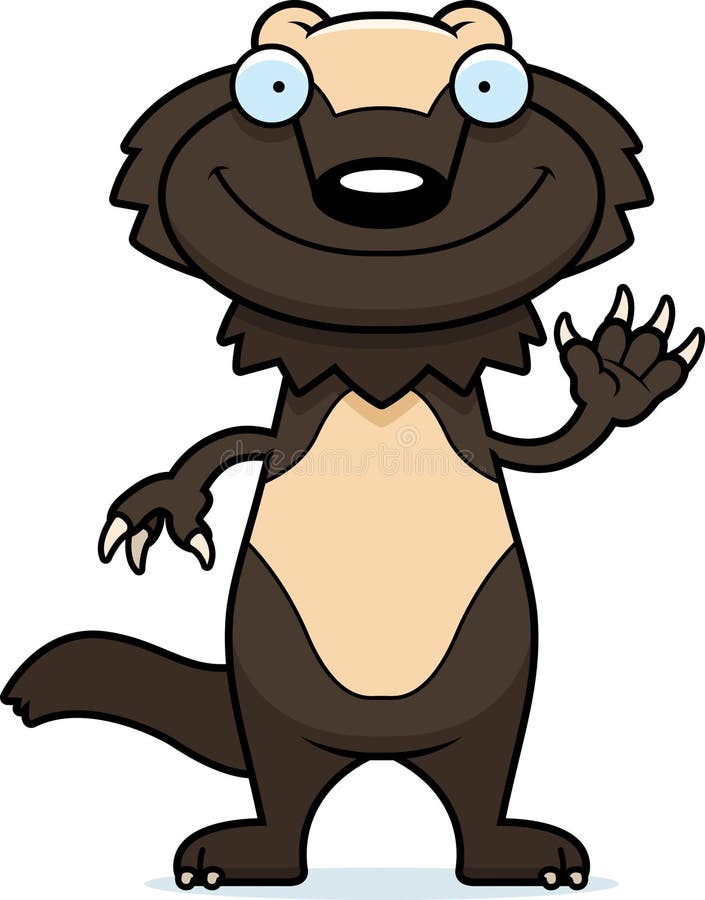 A cartoon illustration of a wolverine waving. Smiling skunk vectors