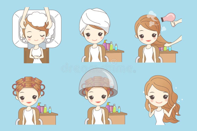 Cartoon Woman Doing Hair Salon Stock Vector - Illustration of perm