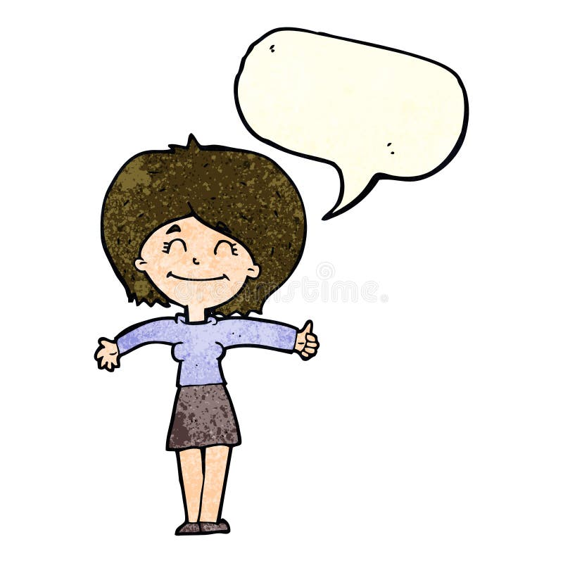 cartoon woman giving thumbs up sign with speech bubble