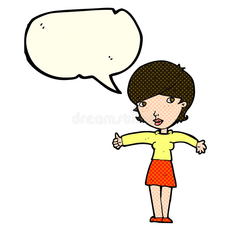 cartoon woman giving thumbs up symbol with speech bubble