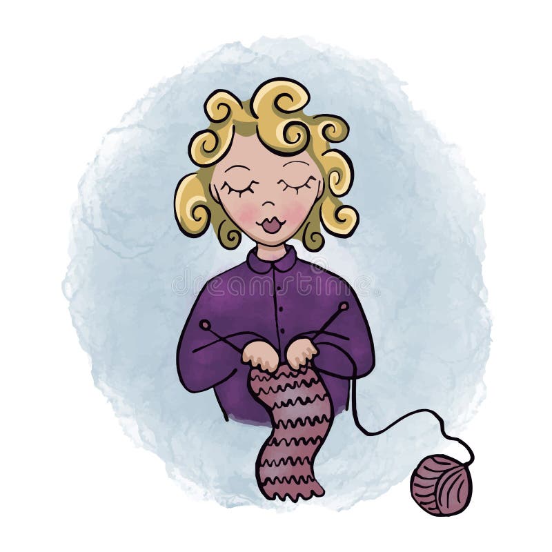 Cartoon woman knitting hobby vector illustration Cartoon woman knitting hobby vector illustration