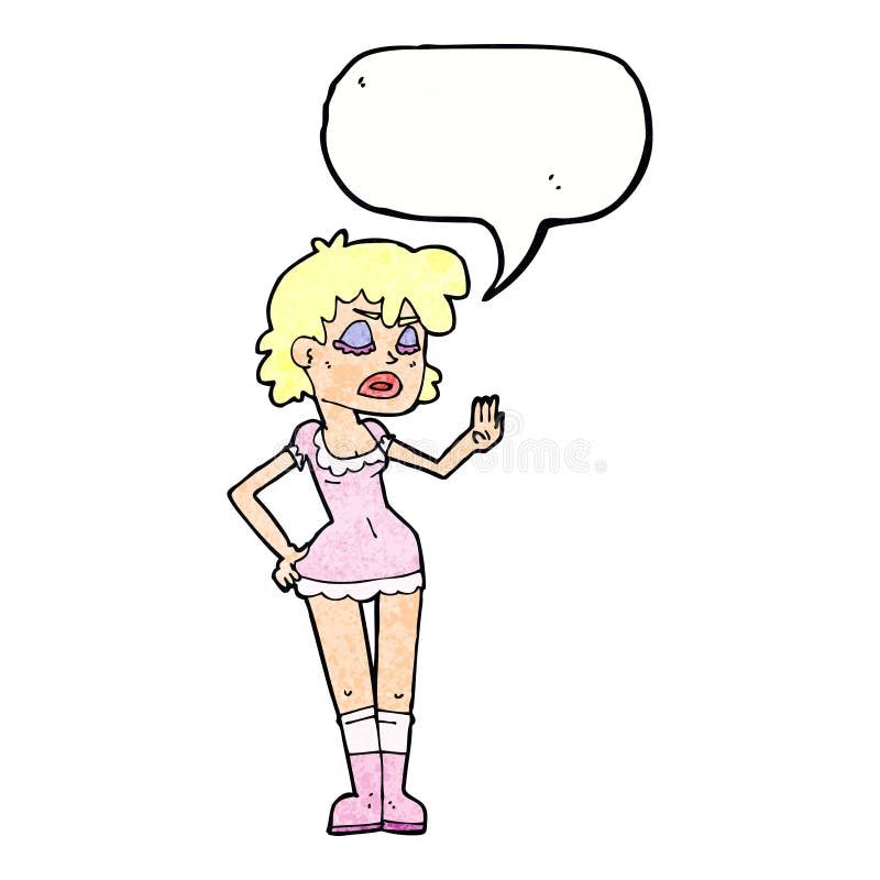 cartoon woman making dismissive gesture with speech bubble